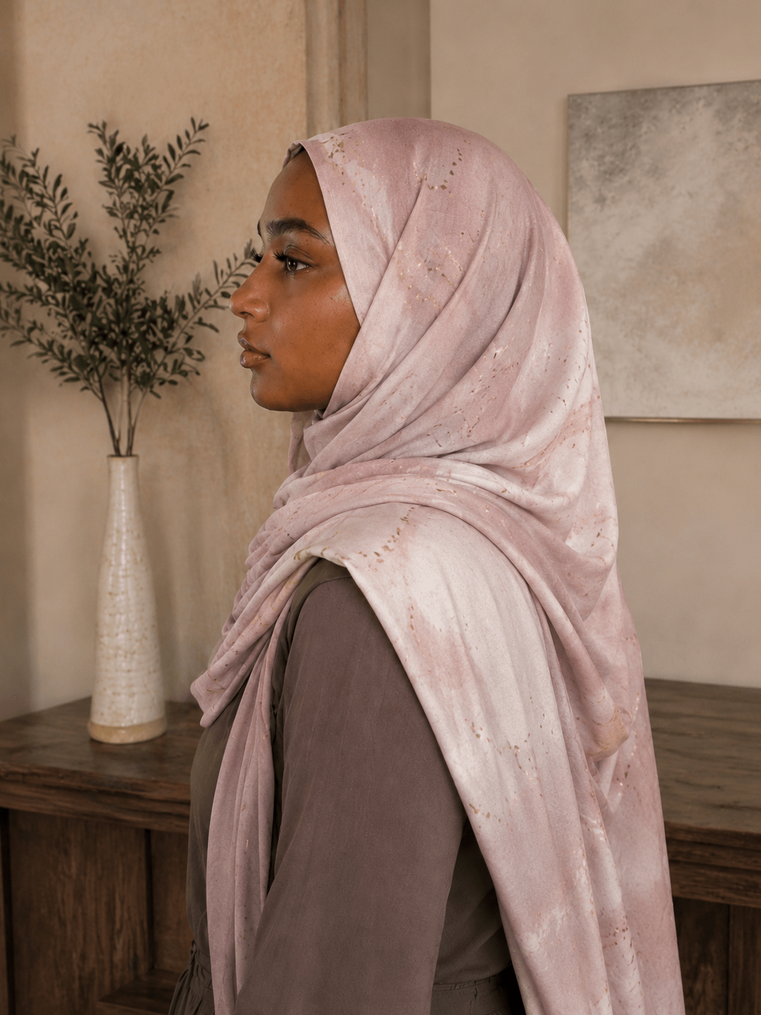 Bronze Brown Marble Mercerized Cotton Hijab | Lunar Elegance
