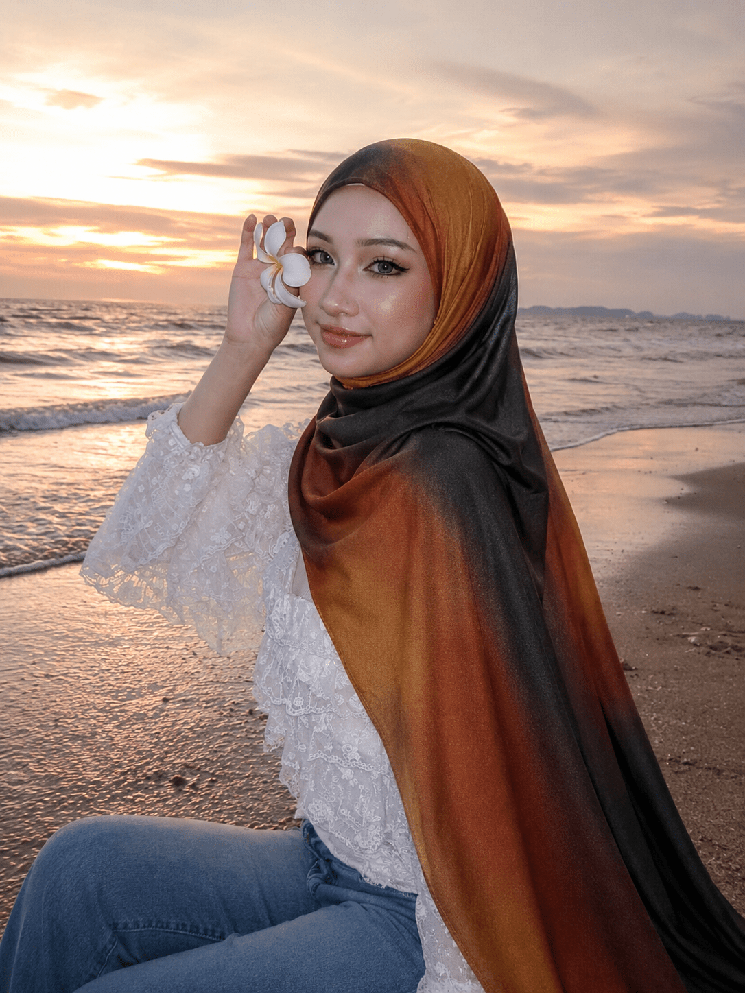 Bronze Brown Marble Mercerized Cotton Hijab | Lunar Elegance