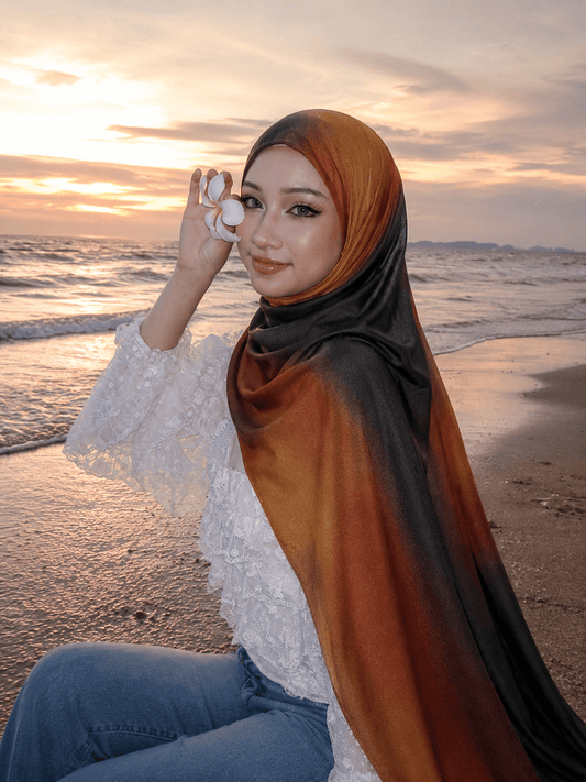 Bronze Brown Marble Mercerized Cotton Hijab | Lunar Elegance
