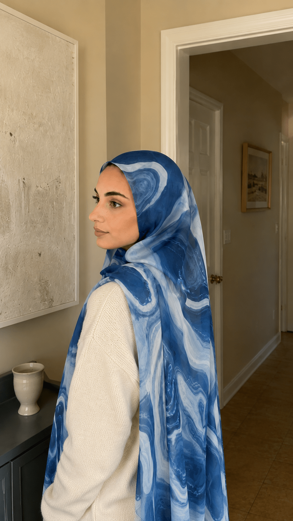 Denim Blue Marble Swirl hijab shawl - view 2