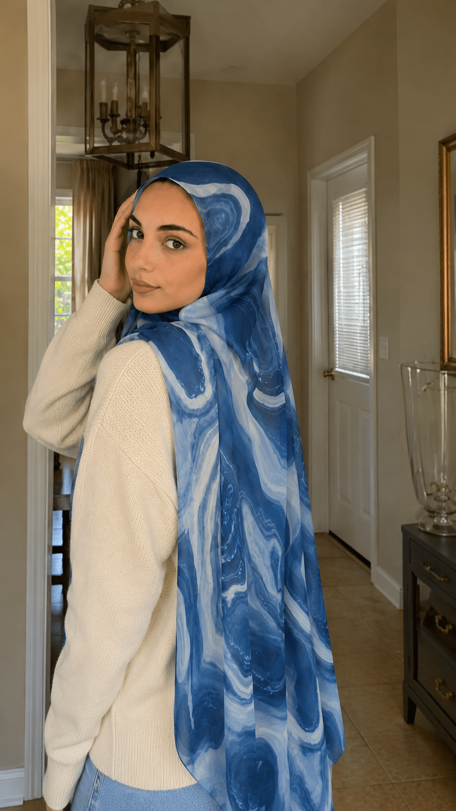 Denim Blue Marble Swirl hijab shawl - view 4