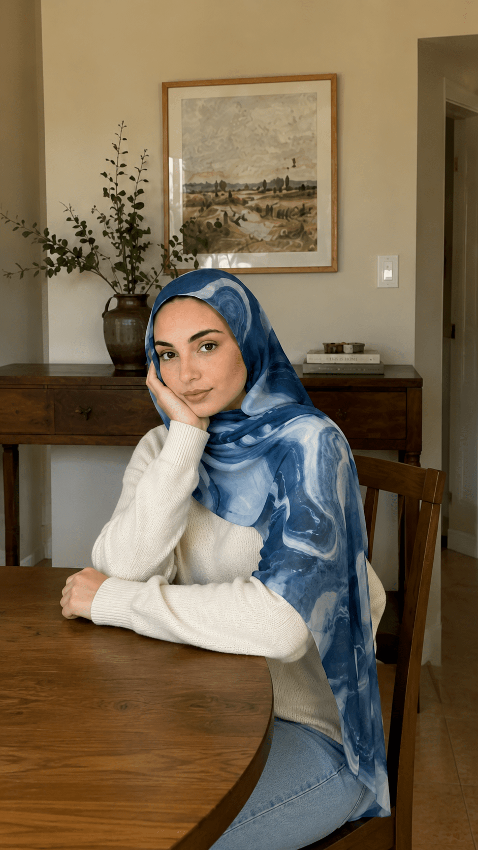 Denim Blue Marble Swirl hijab shawl - view 5