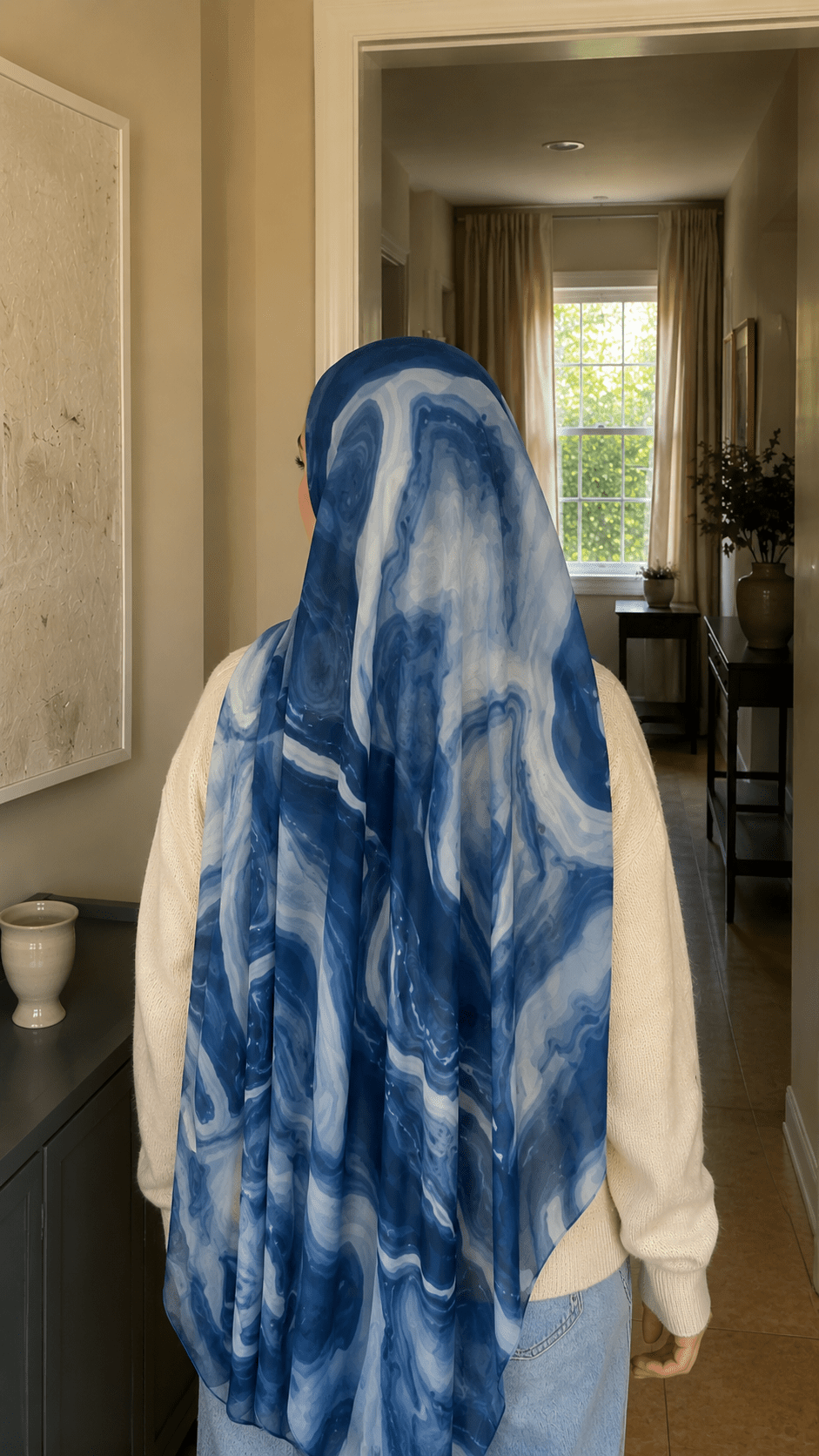 Denim Blue Marble Swirl hijab shawl - view 3