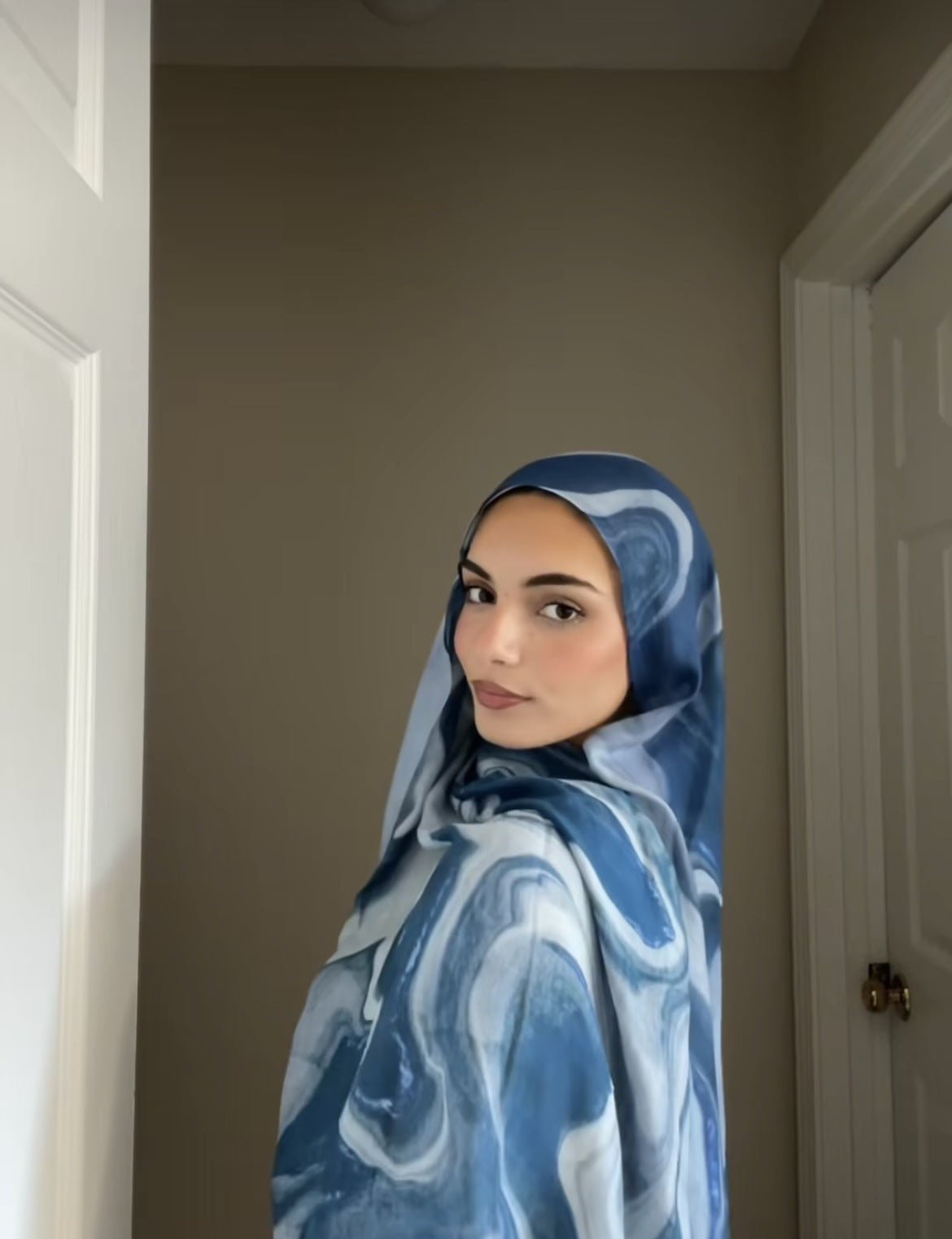 Denim Blue Marble Swirl hijab shawl - view 1
