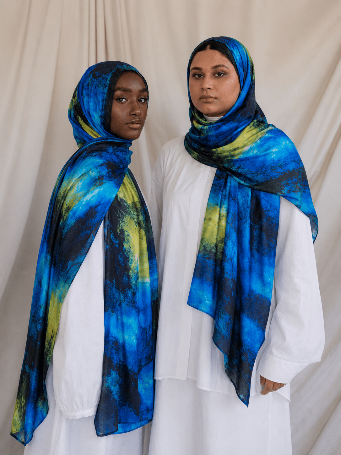 Ocean Blue Marble Mercerized Cotton Hijab | Lunar Elegance
