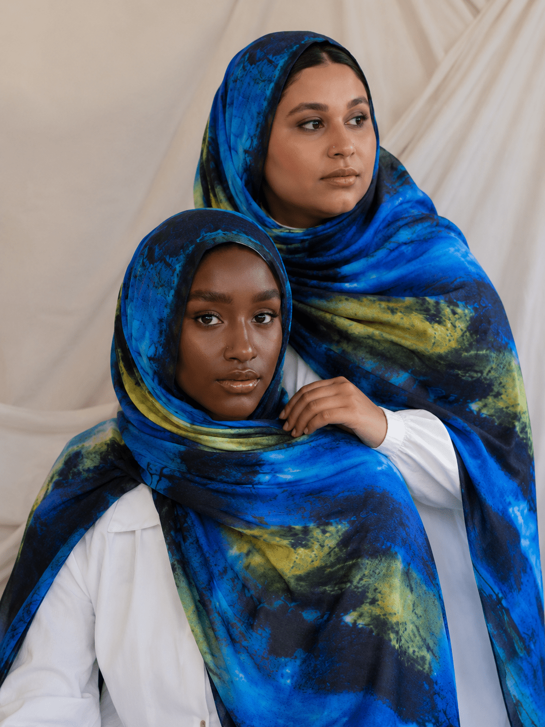 Ocean Blue Marble Mercerized Cotton Hijab | Lunar Elegance