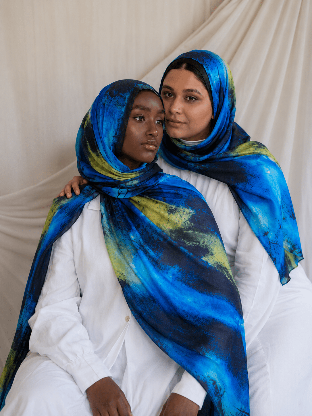Ocean Blue Marble Mercerized Cotton Hijab | Lunar Elegance