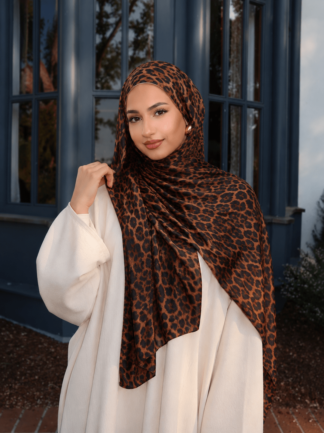 Leopard Print Mercerized Cotton Hijab | Lunar Elegance
