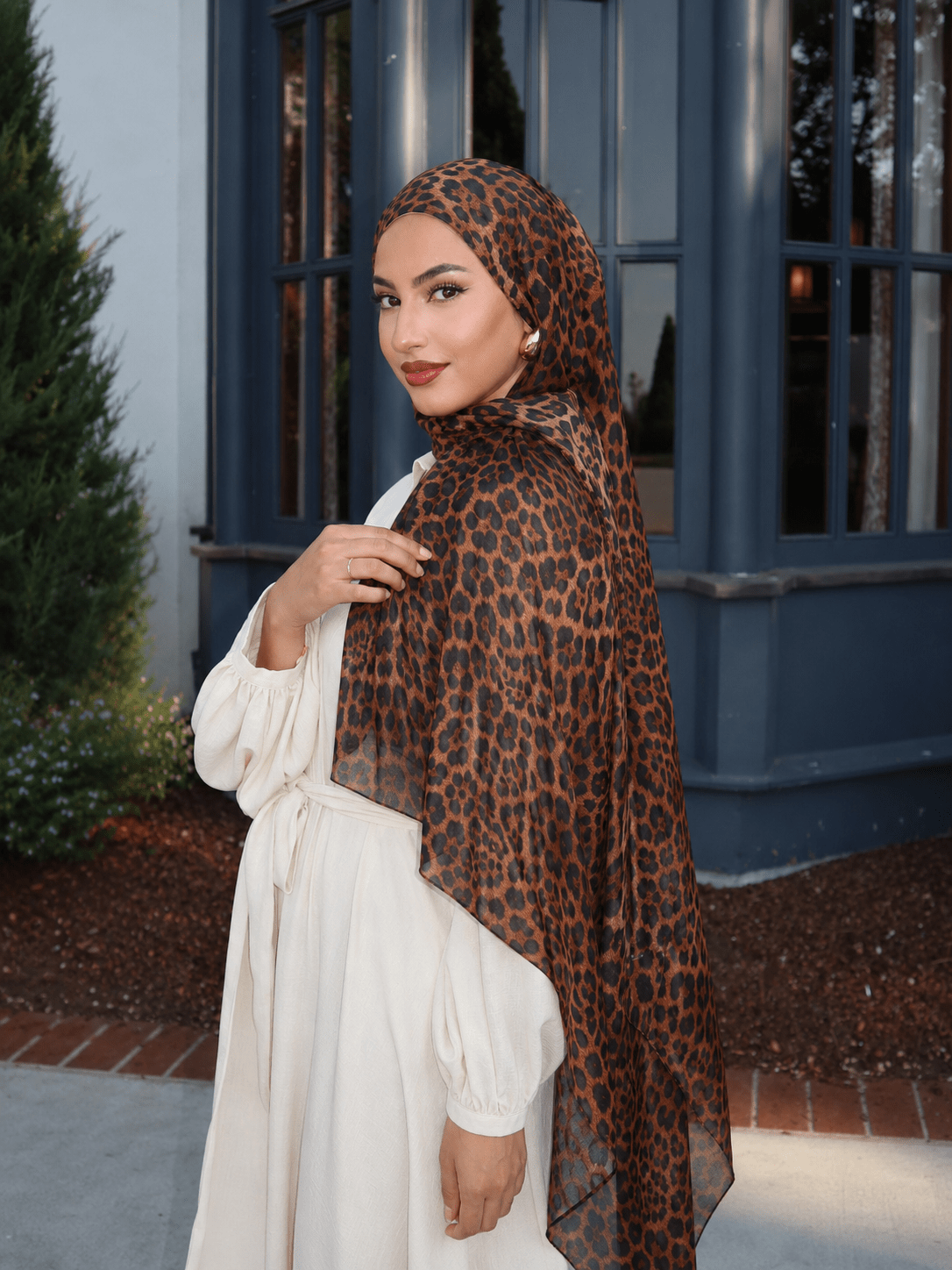 Leopard Print Mercerized Cotton Hijab | Lunar Elegance