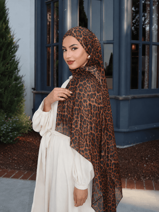 Leopard Print Mercerized Cotton Hijab | Lunar Elegance