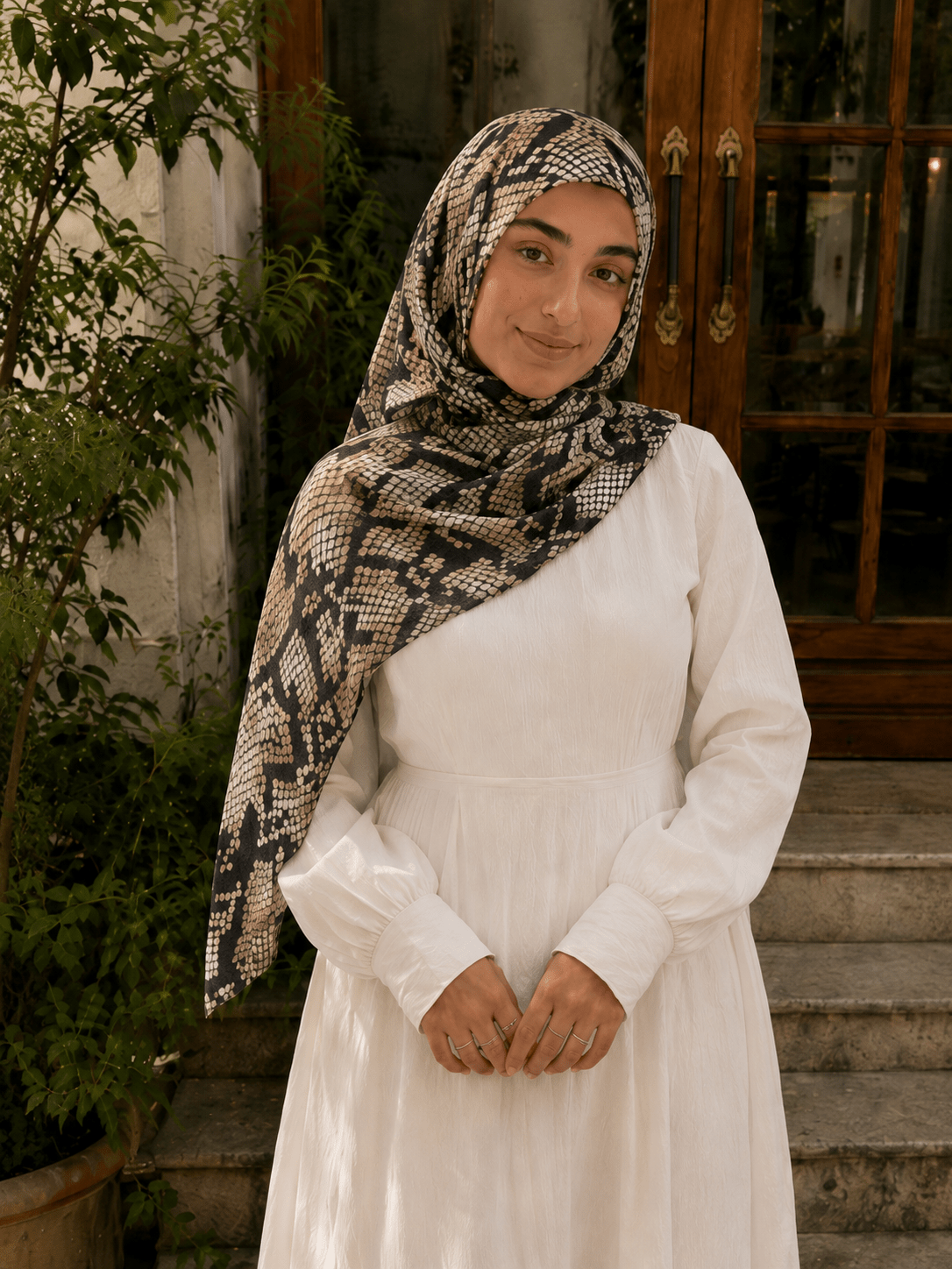 Snakeskin Print Mercerized Cotton Hijab | Lunar Elegance