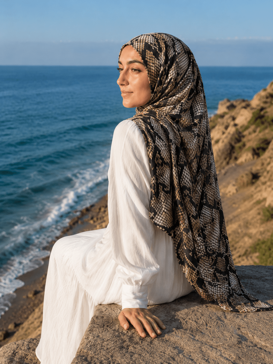 Snakeskin Print Mercerized Cotton Hijab | Lunar Elegance