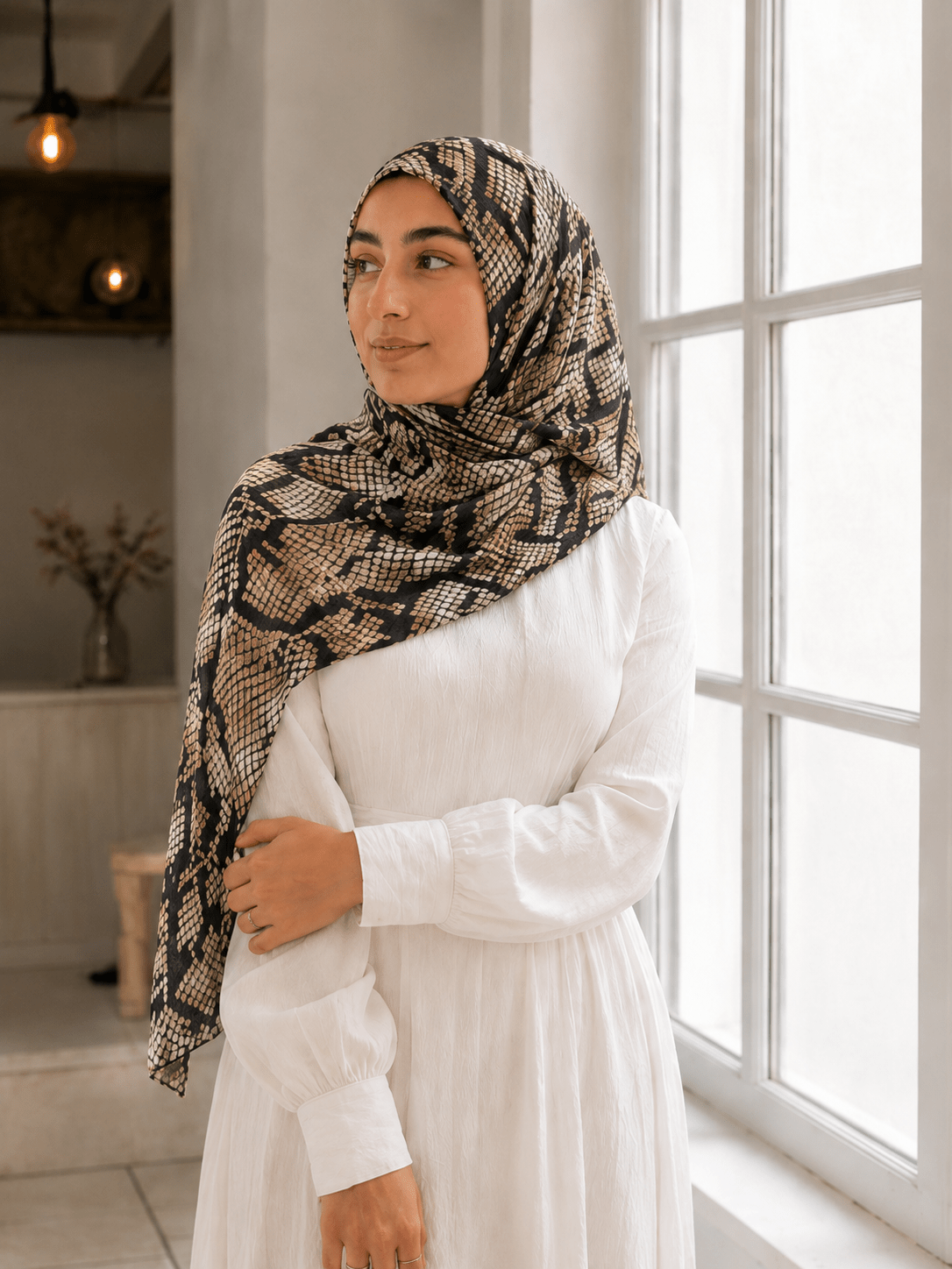Snakeskin Print Mercerized Cotton Hijab | Lunar Elegance