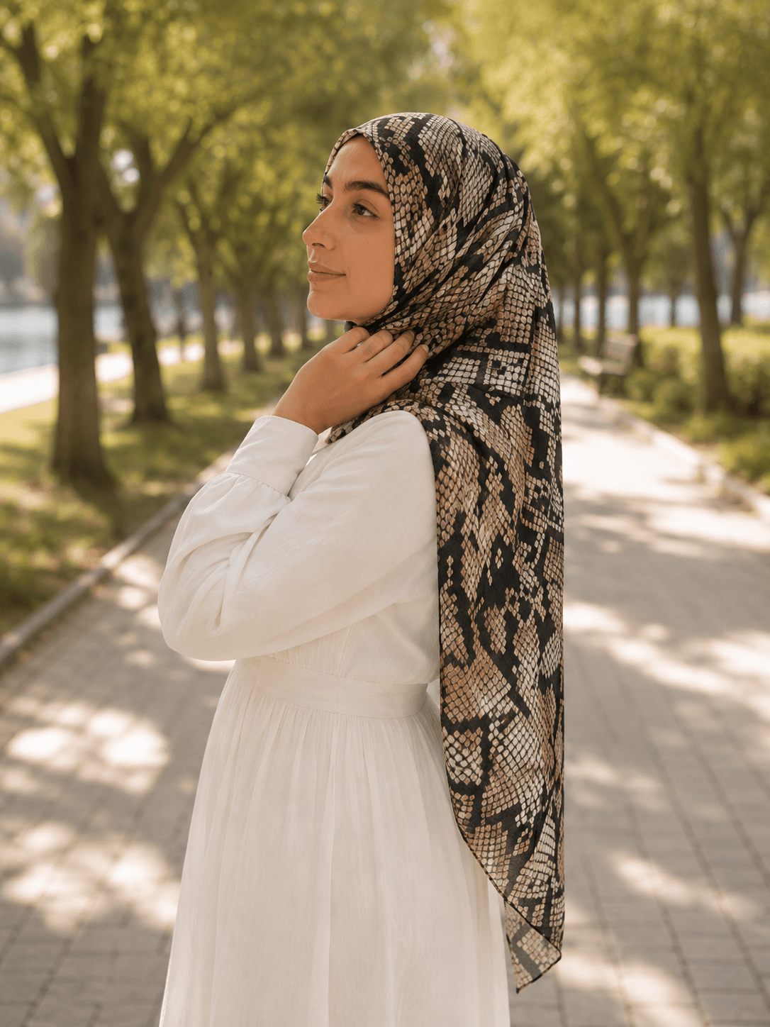 Snakeskin Print Mercerized Cotton Hijab | Lunar Elegance