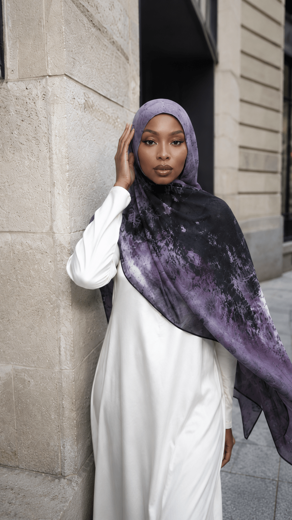 Dark Purple Black Nebula Watercolor hijab shawl - view 3