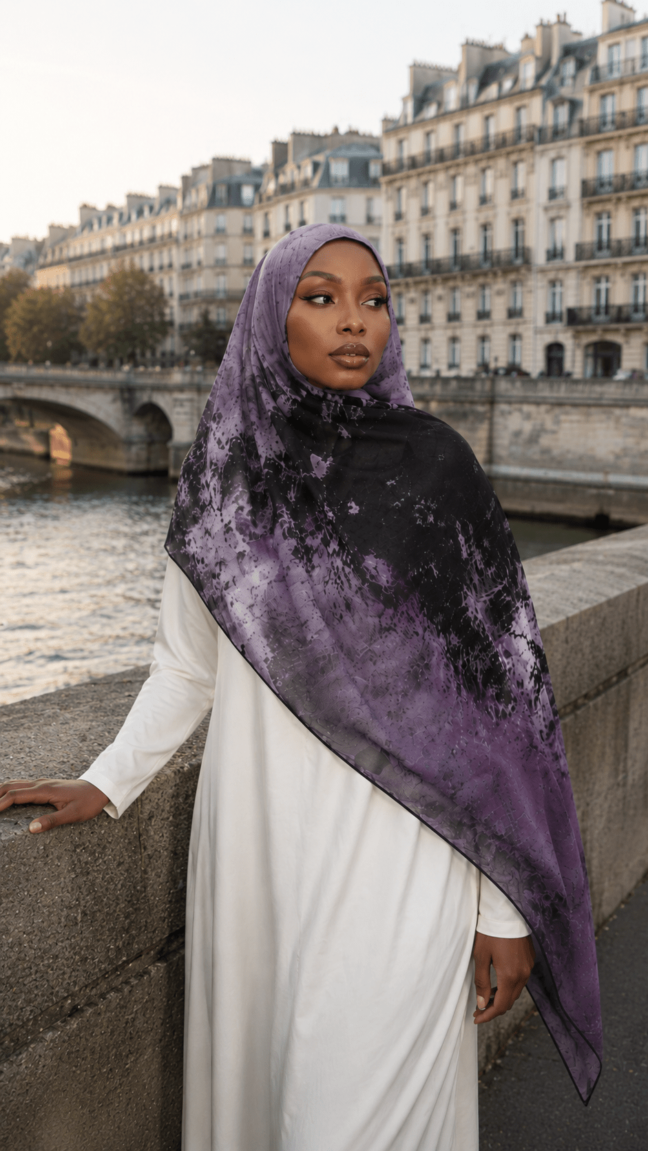Dark Purple Black Nebula Watercolor hijab shawl - view 6