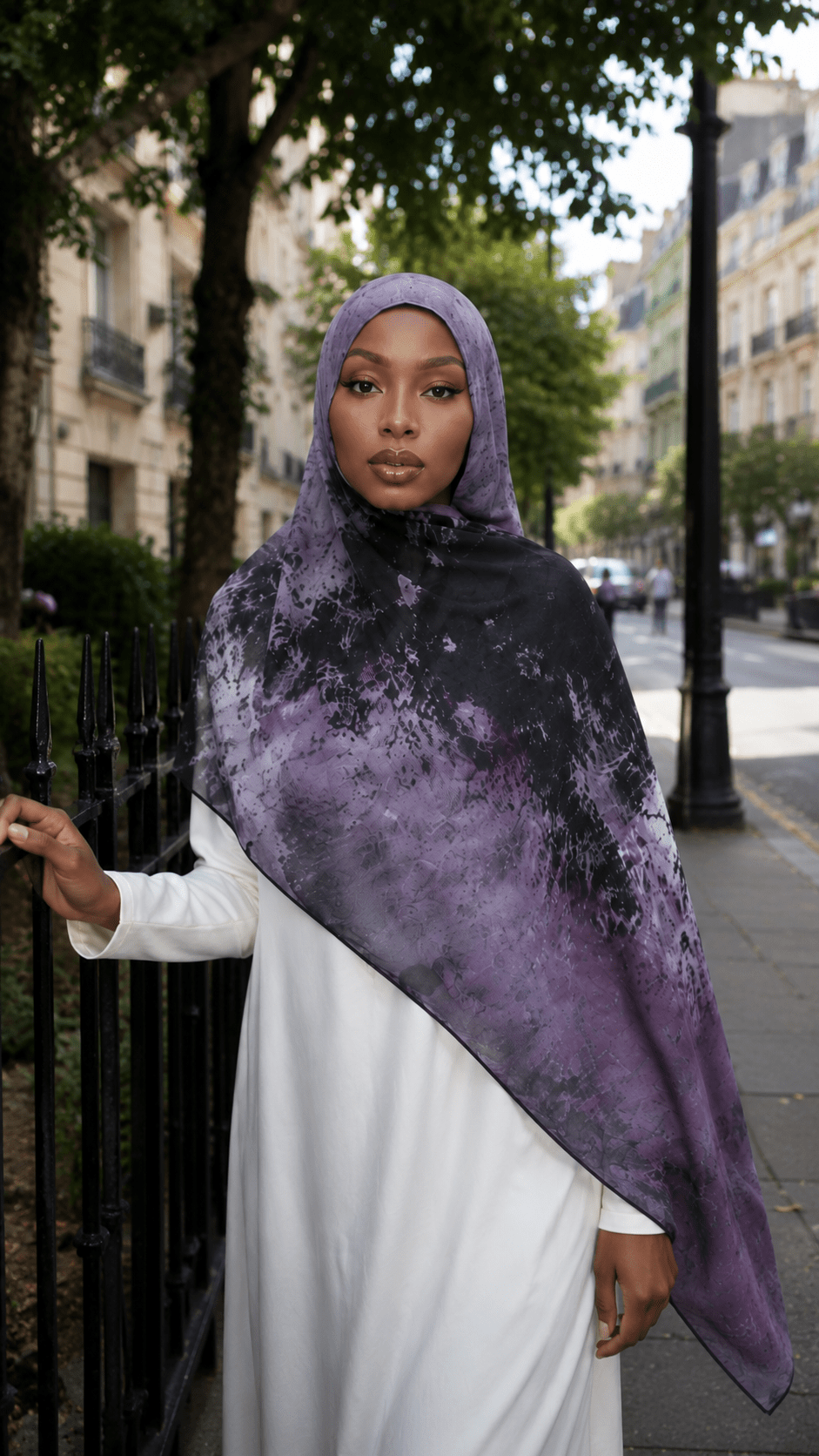 Dark Purple Black Nebula Watercolor hijab shawl - view 4