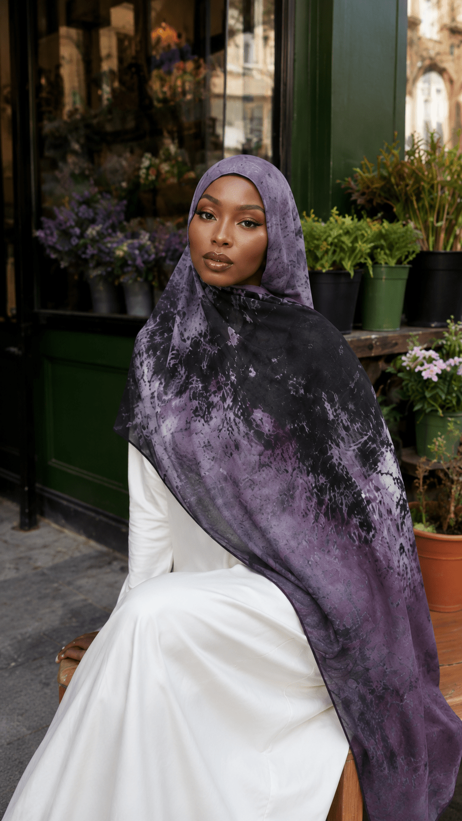Dark Purple Black Nebula Watercolor hijab shawl - view 2