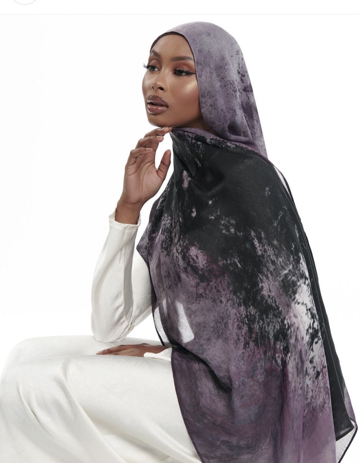 Dark Purple Black Nebula Watercolor hijab shawl - view 1