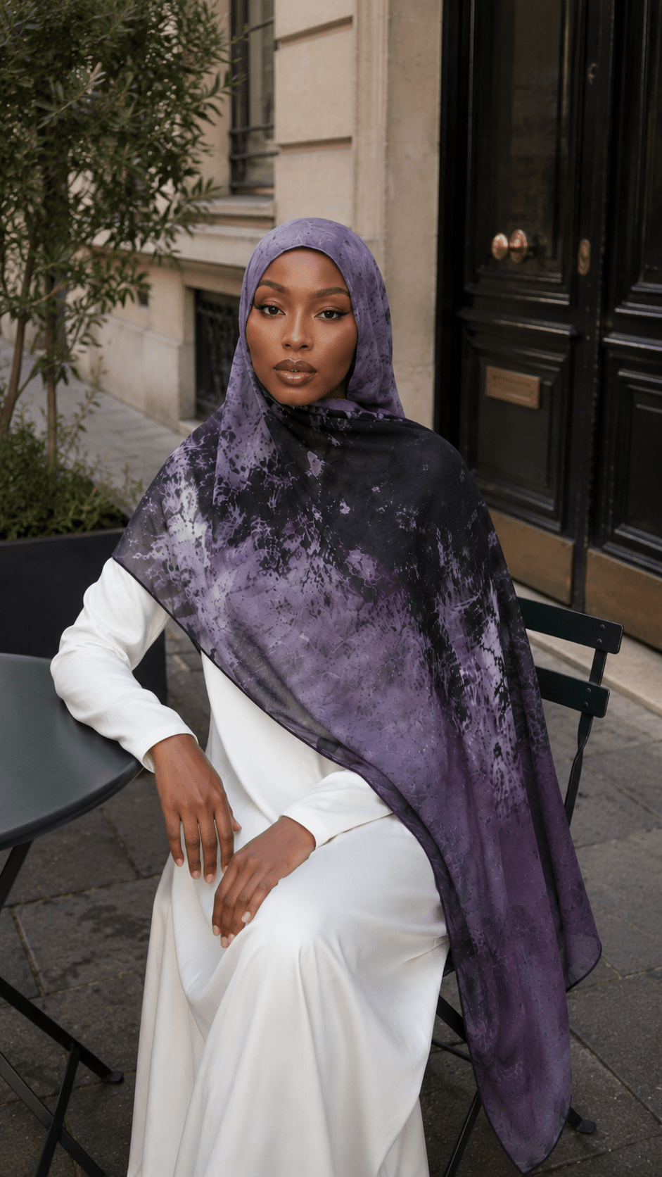 Dark Purple Black Nebula Watercolor hijab shawl - view 5
