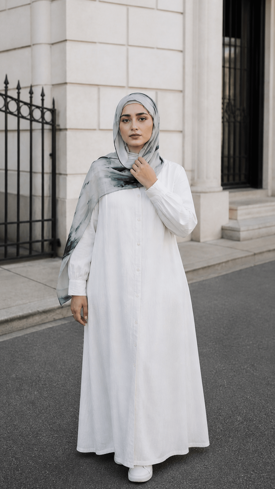 White Grey Ink Marble hijab shawl - view 2