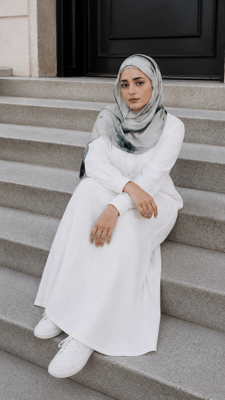 White Grey Ink Marble hijab shawl - view 3