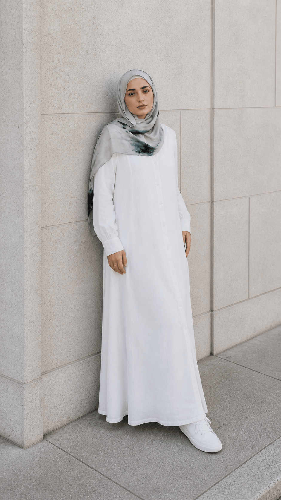 White Grey Ink Marble hijab shawl - view 5