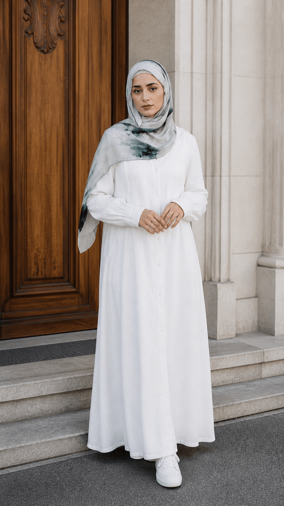 White Grey Ink Marble hijab shawl - view 4