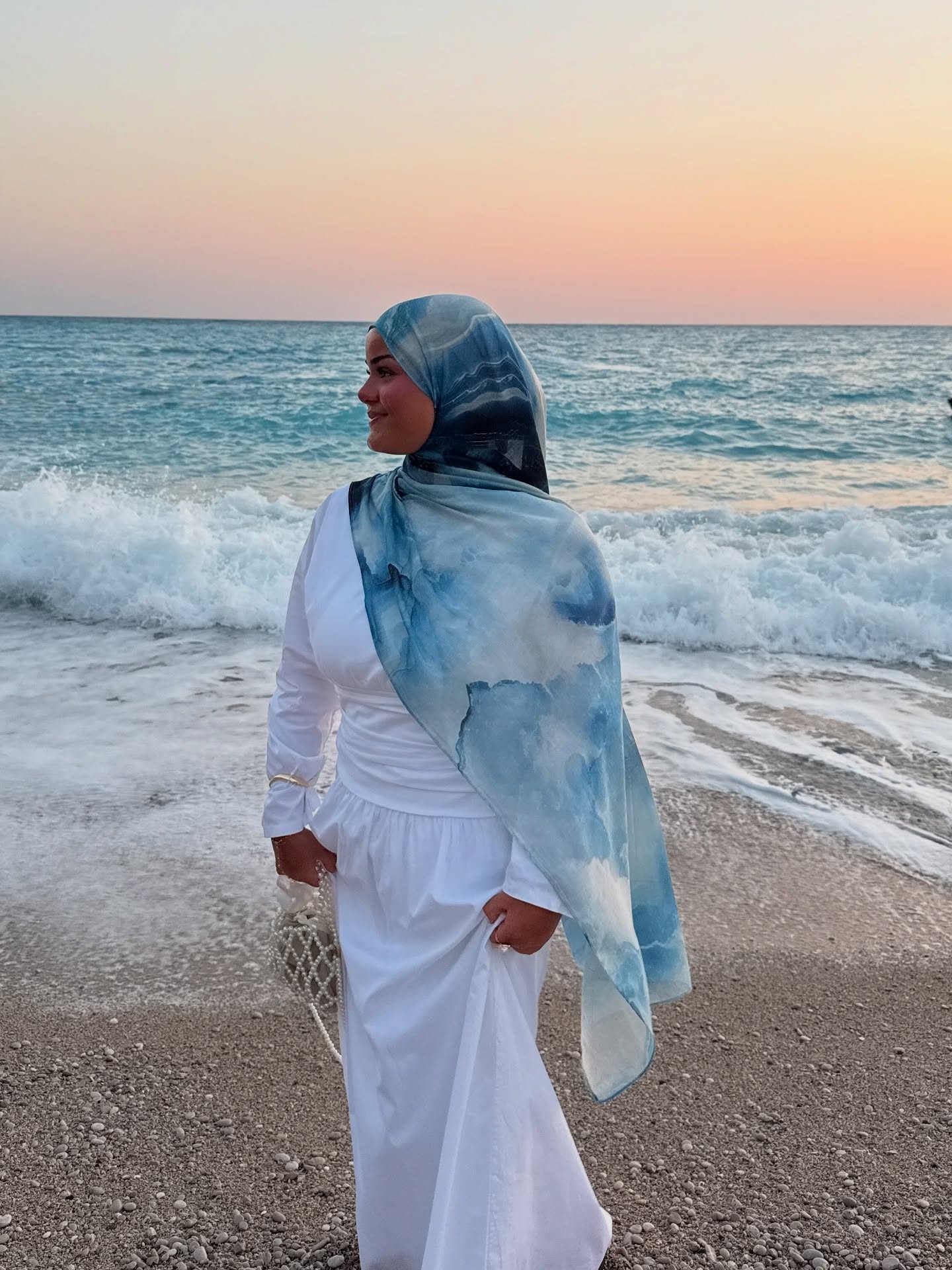Ocean Blue White Cloud Wash hijab shawl - view 1