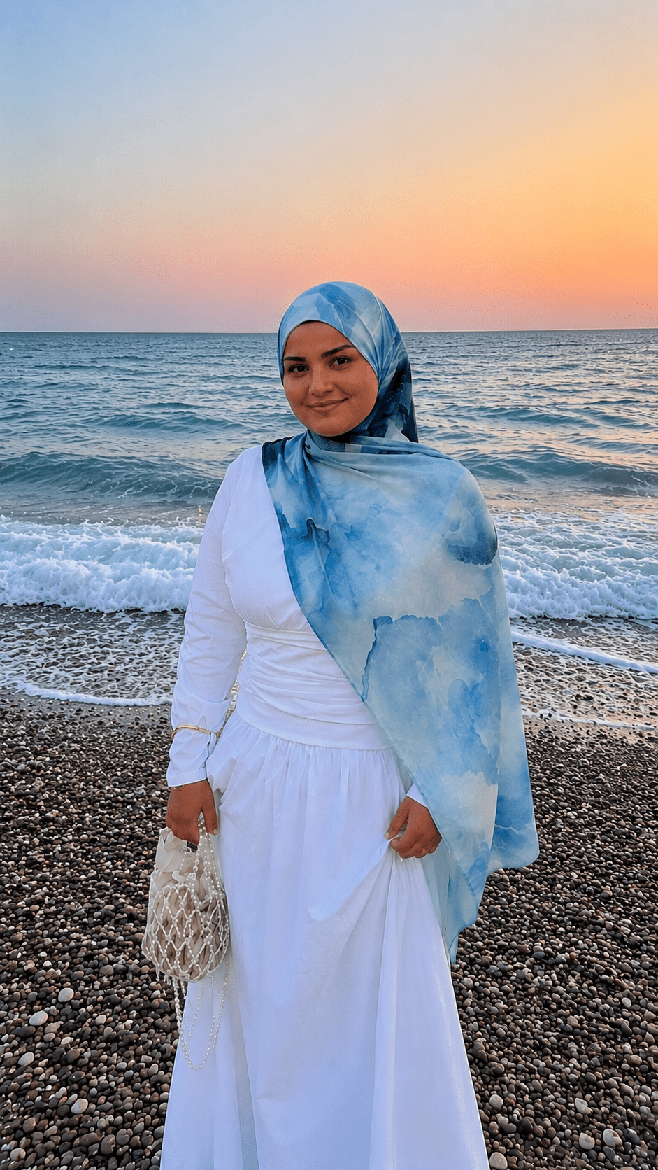 Ocean Blue White Cloud Wash hijab shawl - view 3