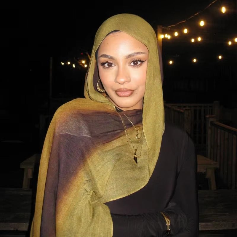 Olive Green to Brown Purple Ombre hijab shawl - view 1