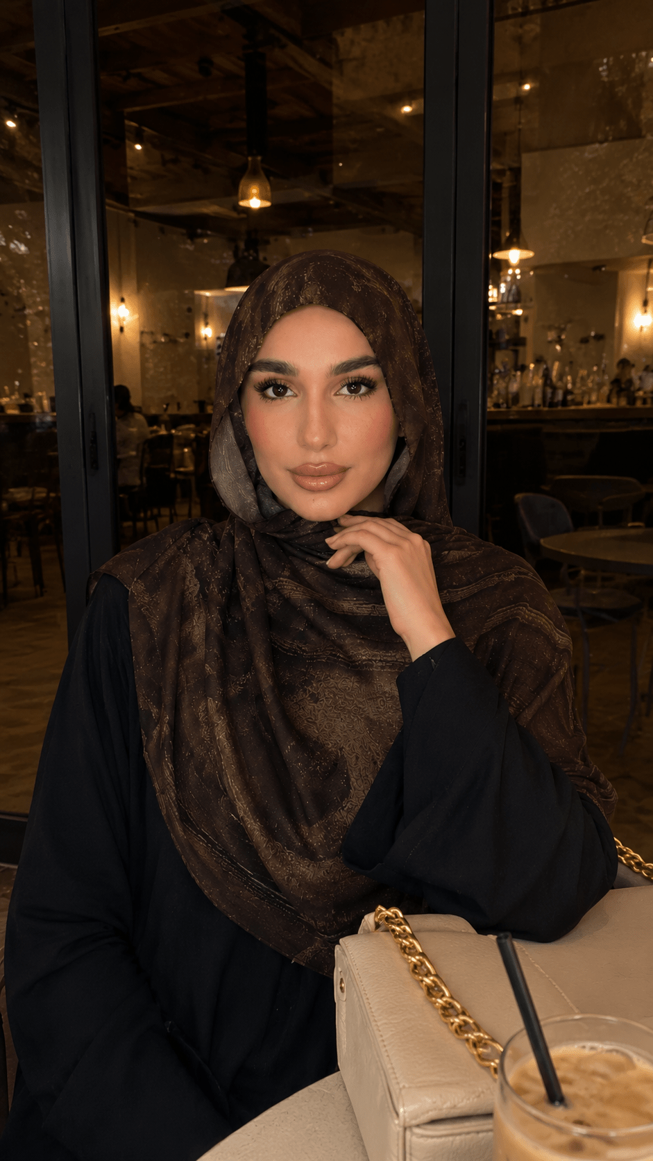 Dark Brown Gold Metallic Flow hijab shawl - view 2