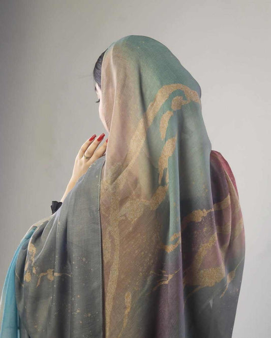Multi-Tone Watercolor Patchwork hijab shawl - view 1