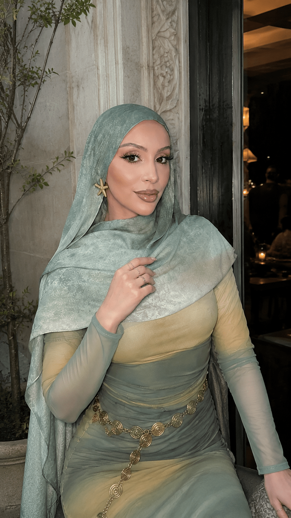 Mint Green to Gold Camel Ombre hijab shawl - view 3
