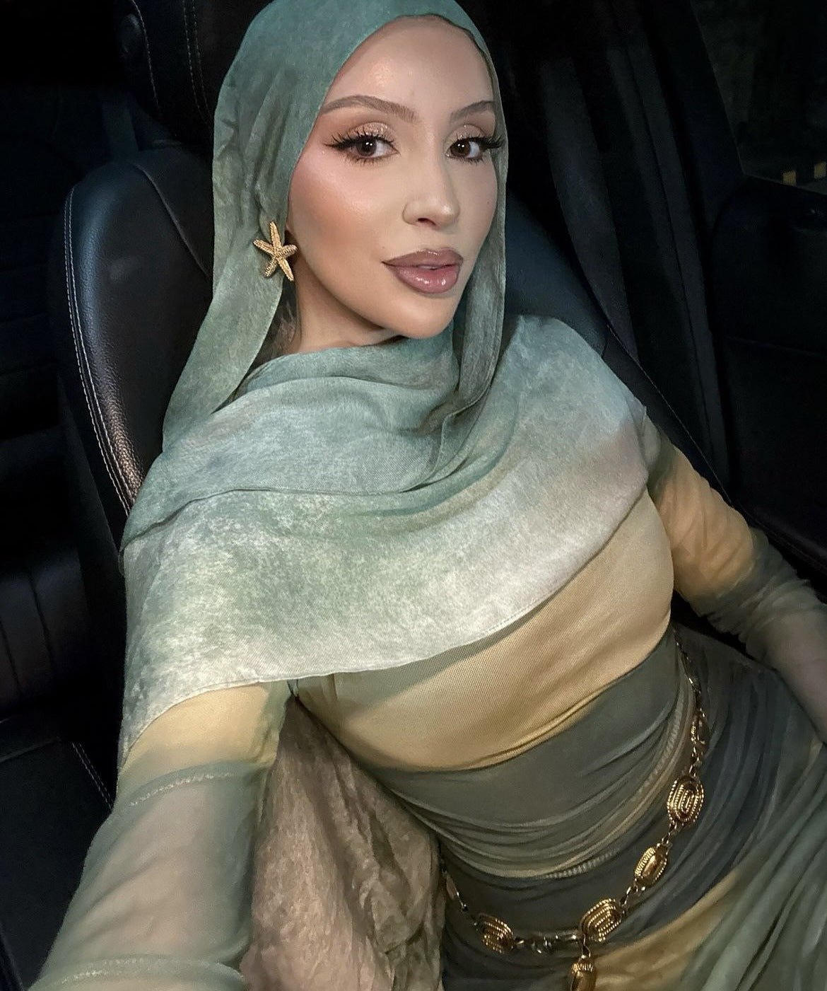 Mint Green to Gold Camel Ombre hijab shawl - view 1