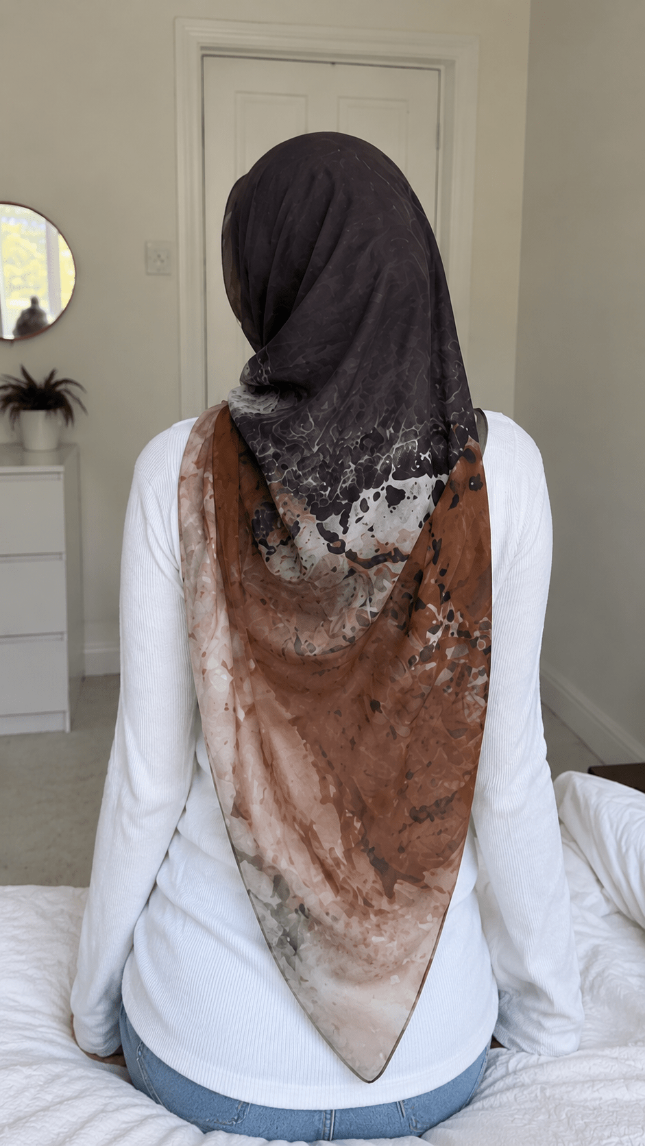 Charcoal Grey to Camel Brown Ombre hijab shawl - view 2