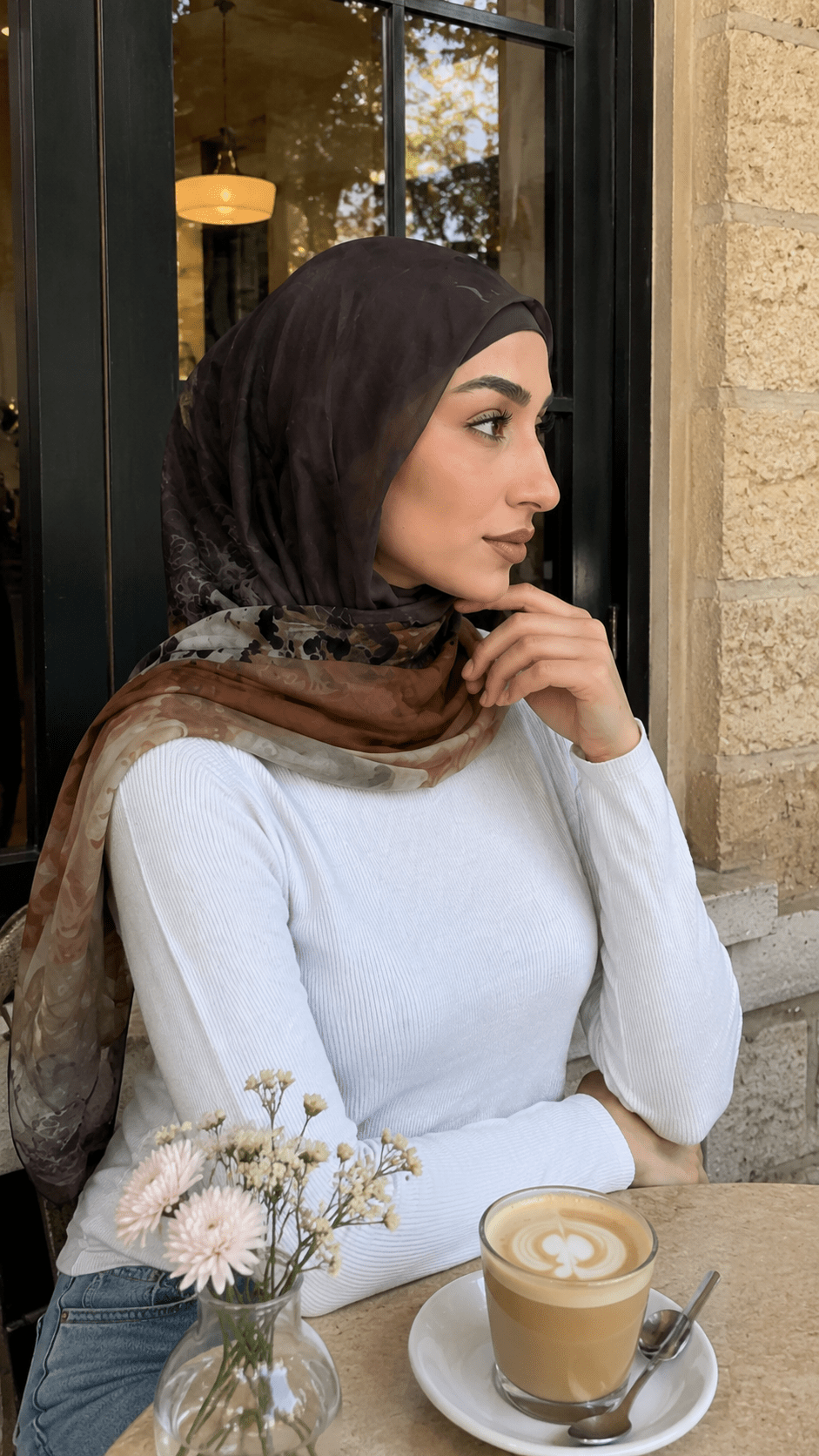 Charcoal Grey to Camel Brown Ombre hijab shawl - view 3