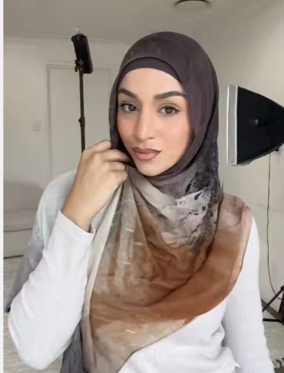 Charcoal Grey to Camel Brown Ombre hijab shawl - view 1