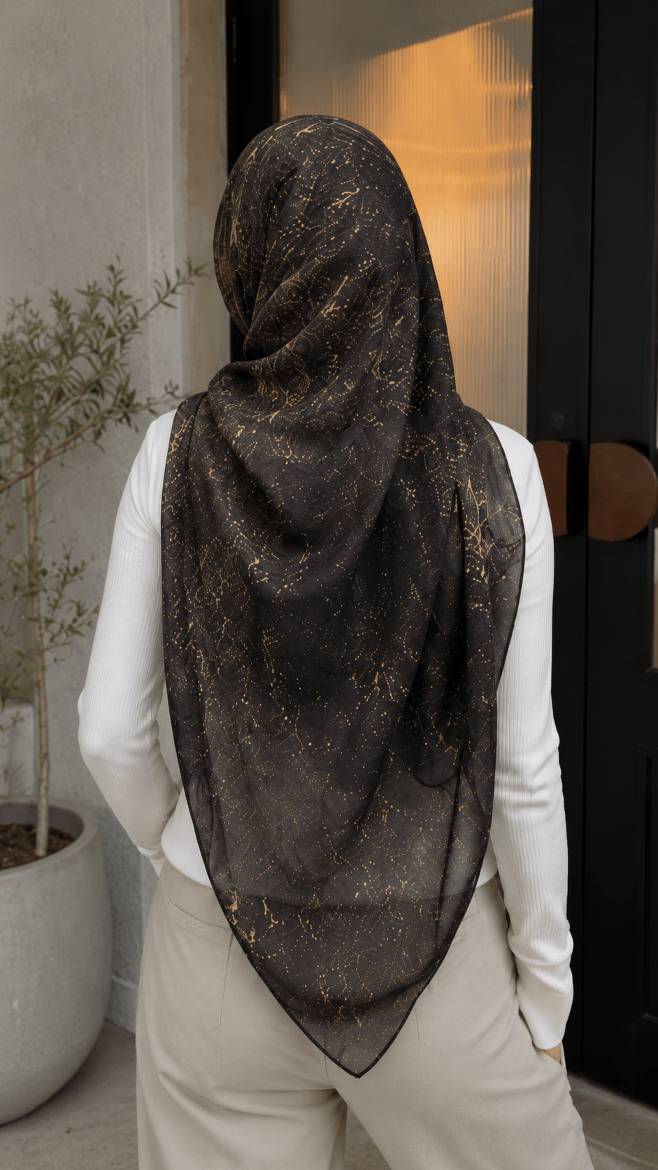 Olive Brown Gold Jacquard Floral hijab shawl - view 3