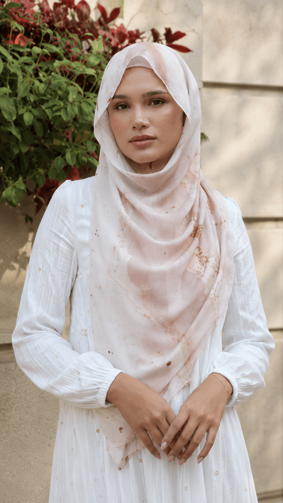 Ivory White Gold Stardust hijab shawl - view 2