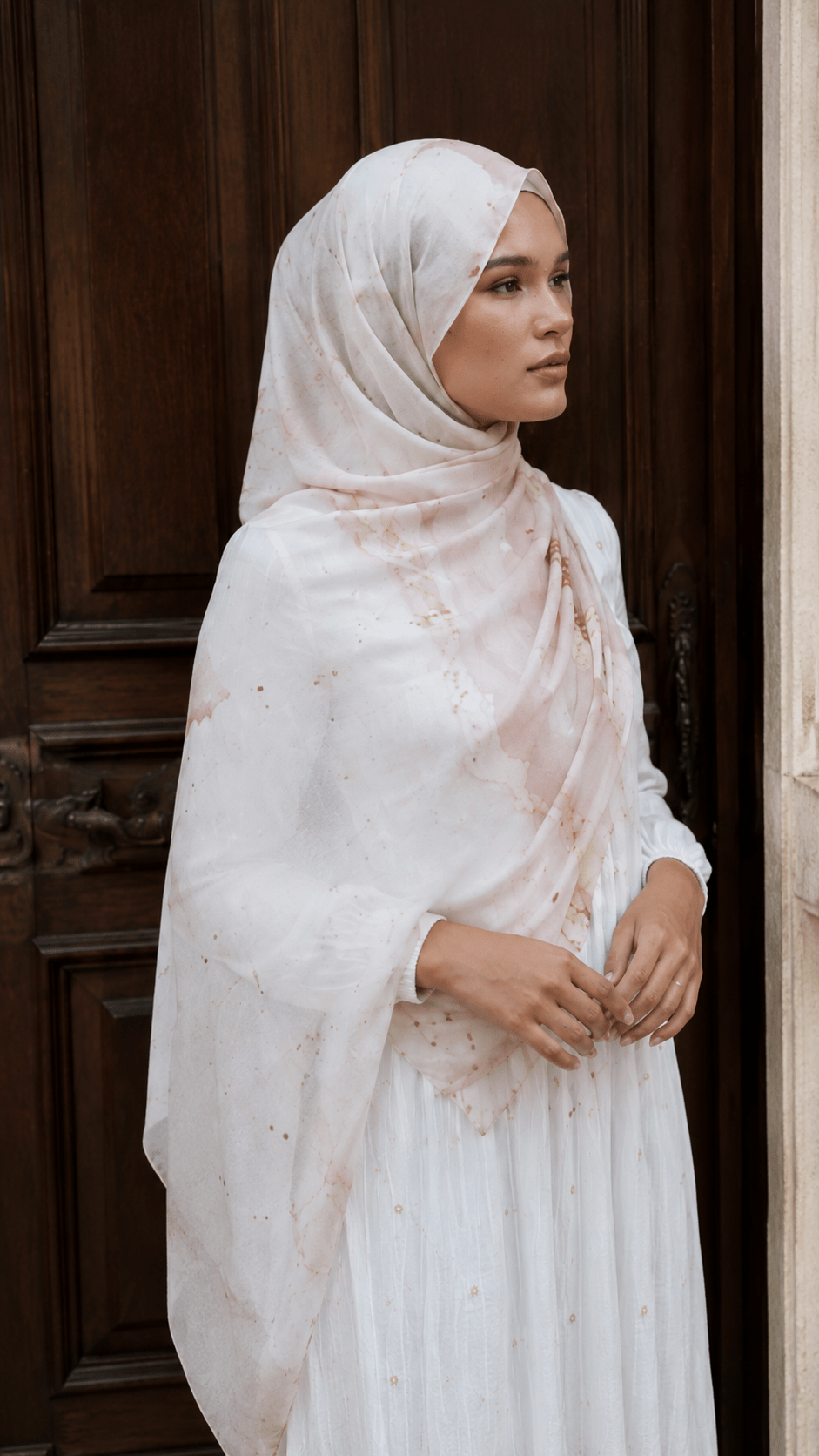 Ivory White Gold Stardust hijab shawl - view 3