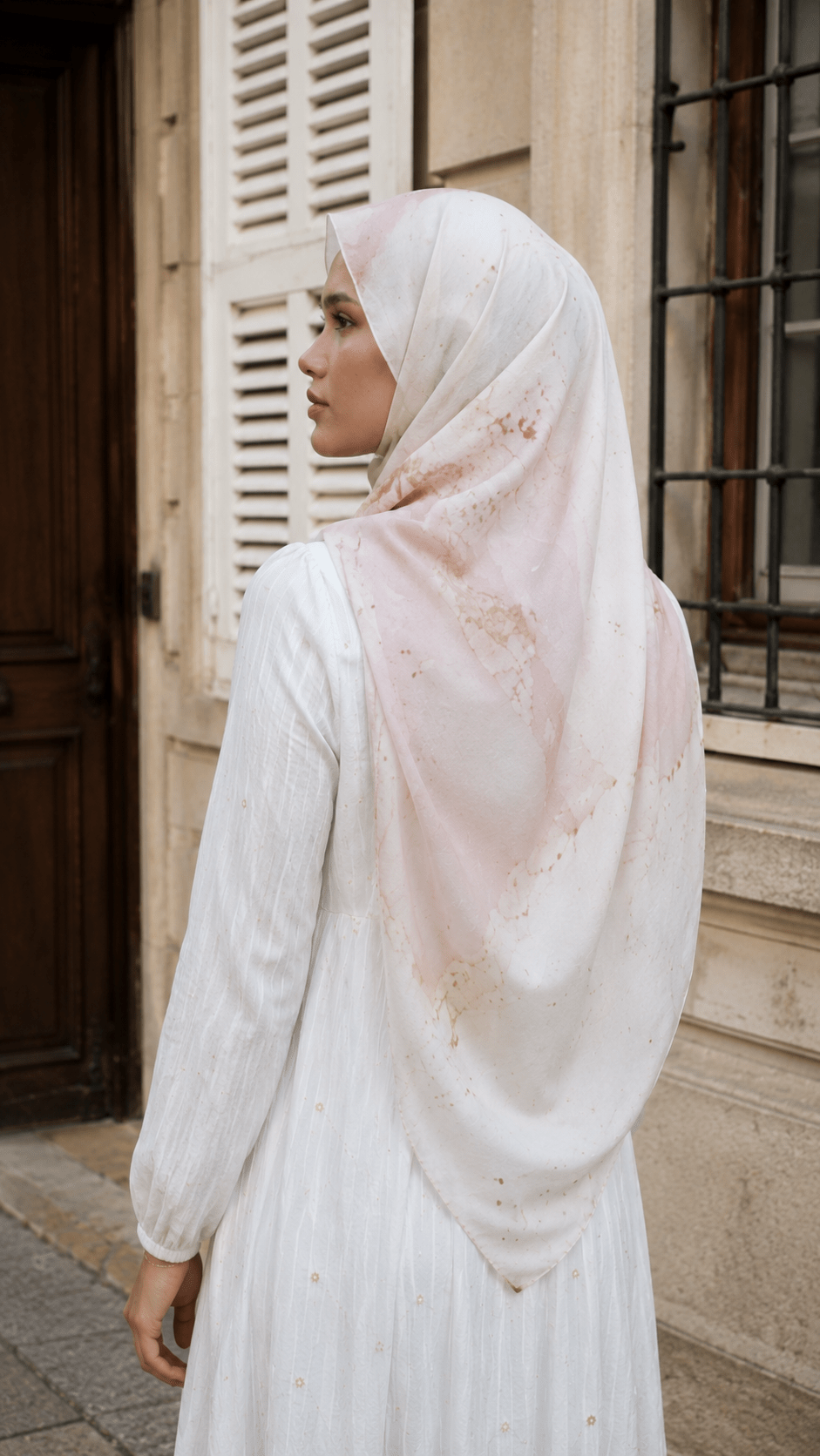 Ivory White Gold Stardust hijab shawl - view 4