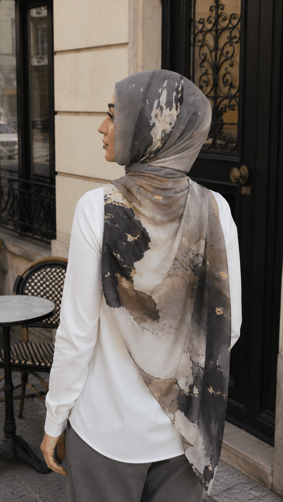 Grey Camel Black Ink Splash Ombre hijab shawl - view 3