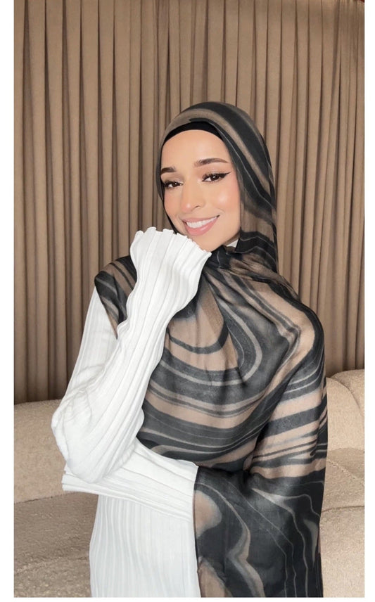 Black Grey Wave Stripe hijab shawl - view 1