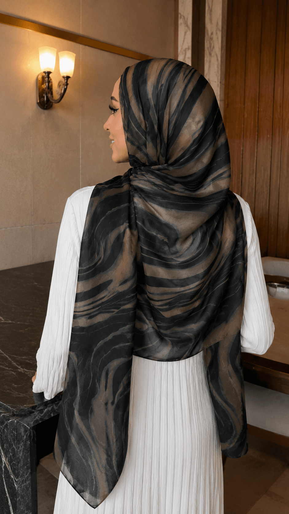 Black Grey Wave Stripe hijab shawl - view 3