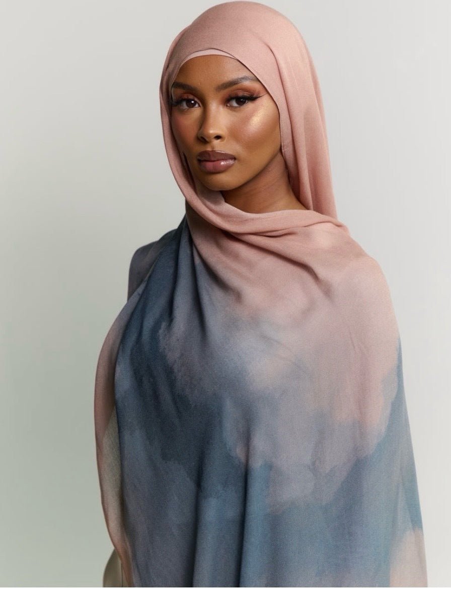 Rose Pink to Slate Blue Ombre hijab shawl - view 1