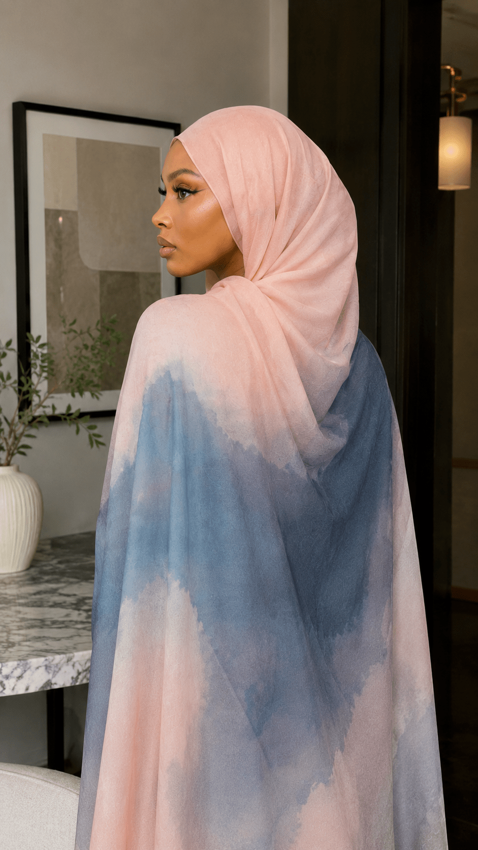 Rose Pink to Slate Blue Ombre hijab shawl - view 3