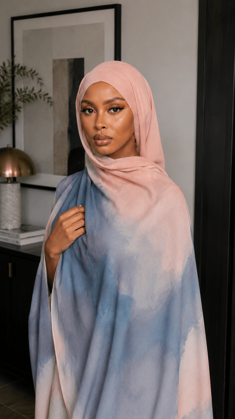 Rose Pink to Slate Blue Ombre hijab shawl - view 4