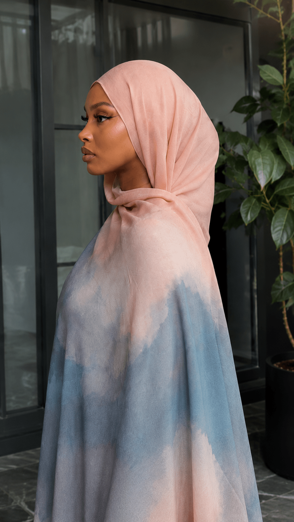 Rose Pink to Slate Blue Ombre hijab shawl - view 2
