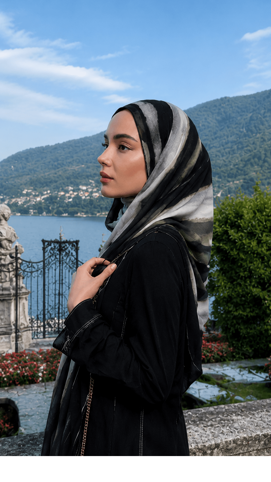 Black Olive Green Grey Brushstroke hijab shawl - view 3